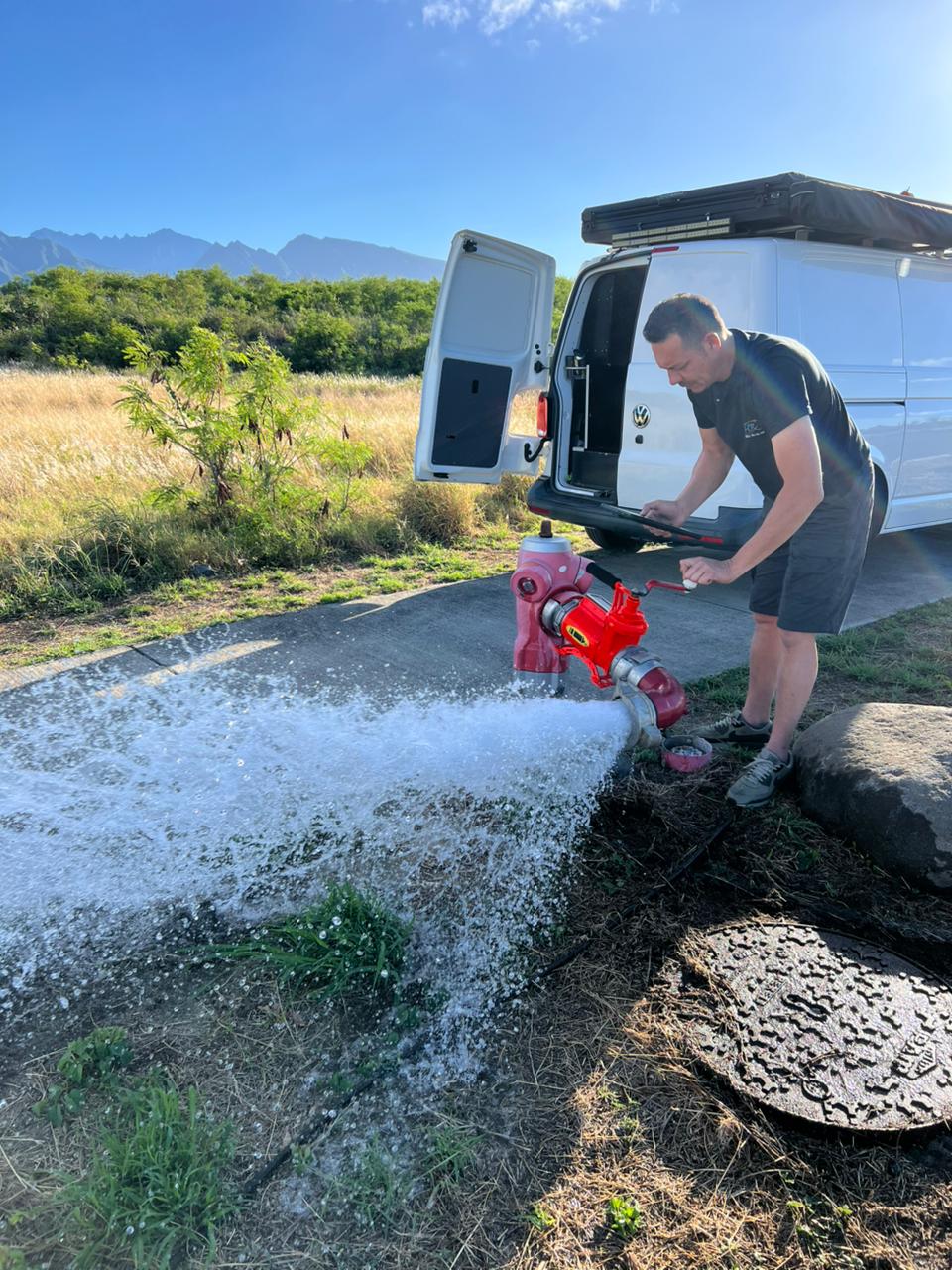 Test de débit sur un hydrant à La Réunion